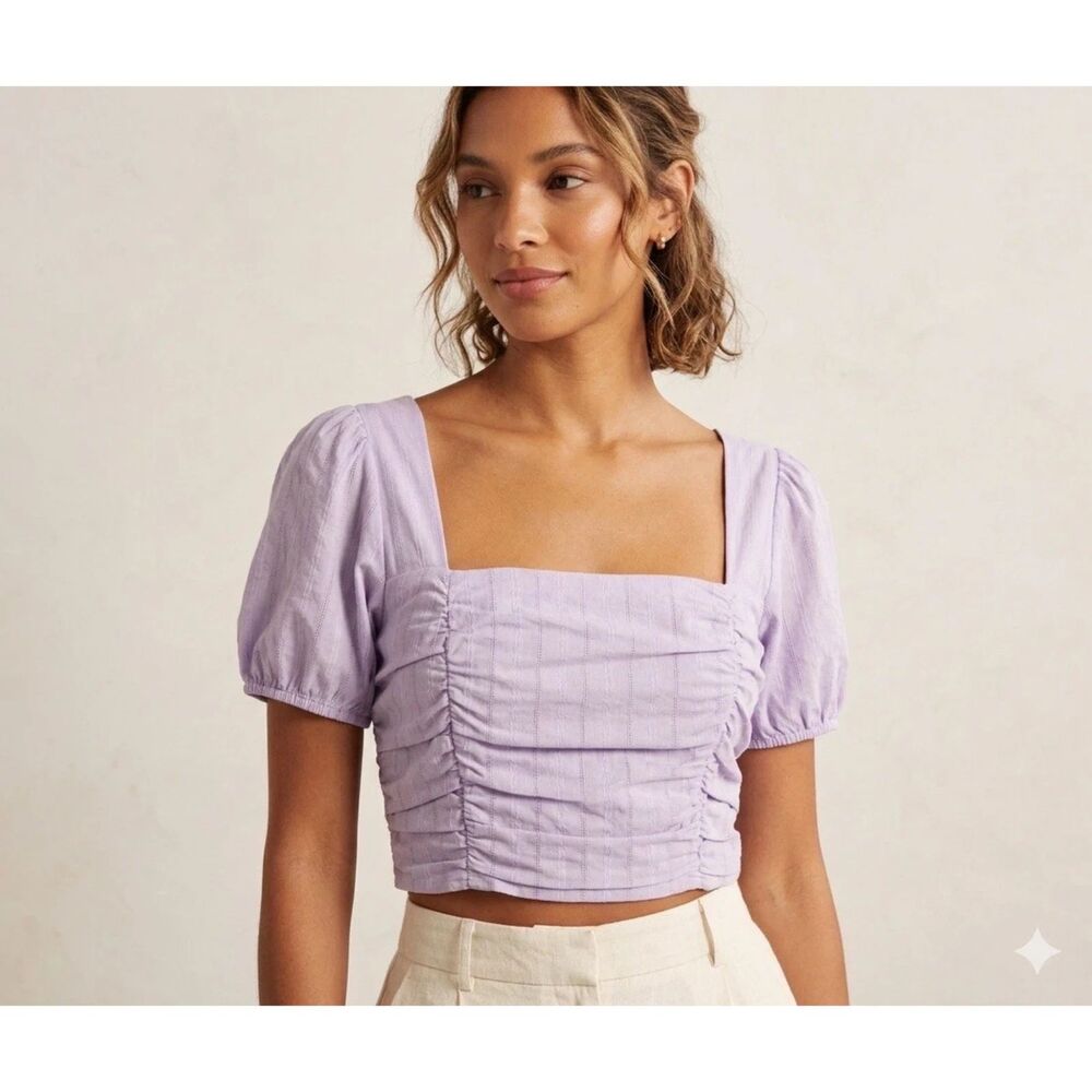 Lost + Wander Cropped Square Neck Top Lilac Womens M milkmaid Peasant Coquette
